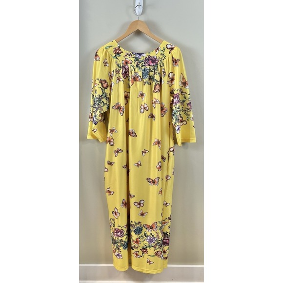 Anthony Richards Vtg XL Yellow Floral Muumuu Dress Caftan Housecoat Pockets - Picture 2 of 8